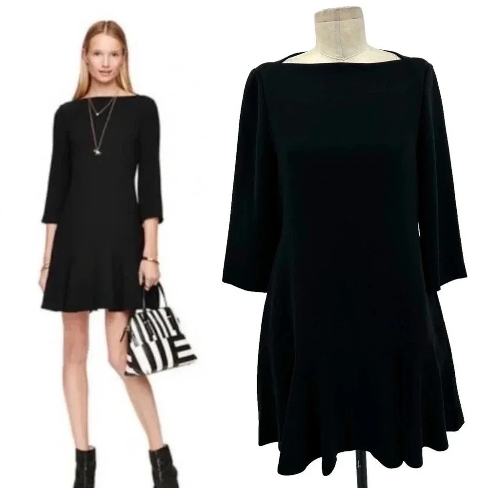 Kate Spade Crepe Flounce‎ Dress Caution to the Wind Black Size 2